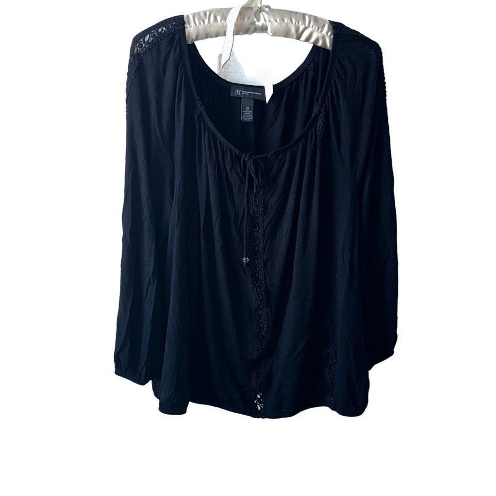 INC International Concepts Ladies Size 2X Black Lace Embroidered Peasant Blouse